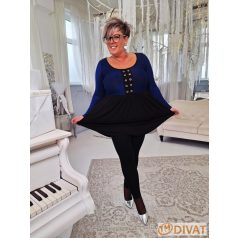   Fashion by NONO - Bogi mellnél ringlivel díszített "A" vonalú fekete-királykék lurex tunika 