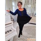 Fashion by NONO - Bogi mellnél ringlivel díszített "A" vonalú fekete-királykék lurex tunika 