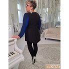 Fashion by NONO - Bogi mellnél ringlivel díszített "A" vonalú fekete-királykék lurex tunika 