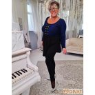 Fashion by NONO - Bogi mellnél ringlivel díszített "A" vonalú fekete-királykék lurex tunika 