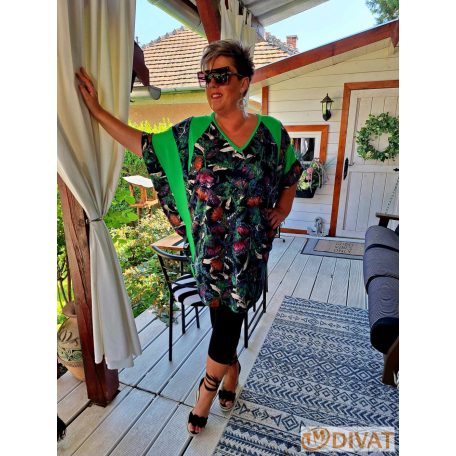 Fashion by NONO - Donna egyedi mintás lepel tunika zöld betéttel