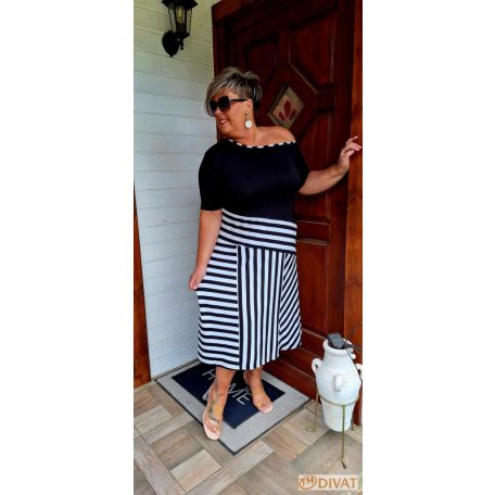 Fashion by NONO - Alexa fekete-fehér csíkos trendi ruha