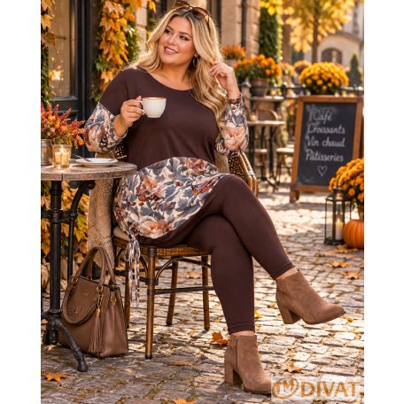 Fashion by NONO - Mandula csokibarna-virágmintás