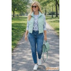   Állog galléros, rövid fazonú steppelt mellény menta színben