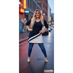 Fashion by NONO - Jupiter sötétkék-fehér tunika-ruha