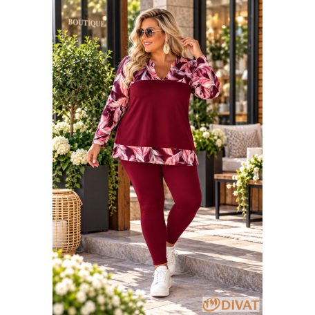Fashion by NONO - Lovere trendi mintás A-vonalú felső burgundy-mintás