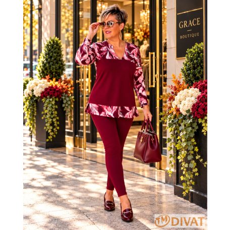 Fashion by NONO - Lovere trendi mintás A-vonalú felső burgundy-mintás