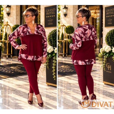 Fashion by NONO - Lovere trendi mintás A-vonalú felső burgundy-mintás