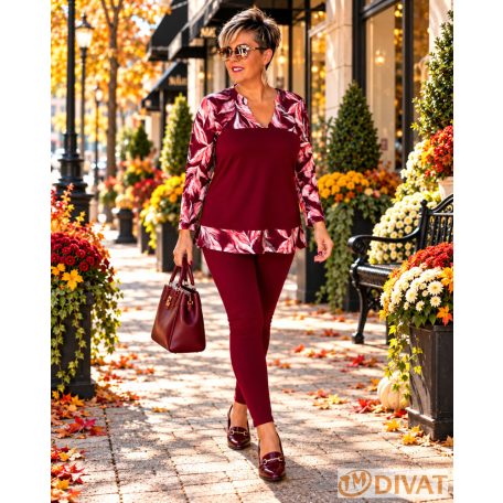 Fashion by NONO - Lovere trendi mintás A-vonalú felső burgundy-mintás