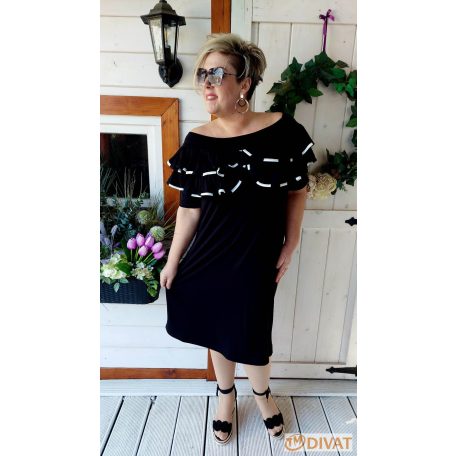 Fashion by NONO - Street fekete ruha fodrokkal díszítve