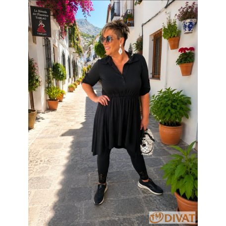 Fashion by NONO - Fekete pamut hosszú leggings csipkével díszítve