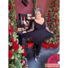 Fashion by NONO - Dália mellnél húzott extrán "A" vonalú fekete-pöttyös tüll tunika 