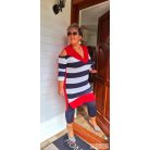 Fashion by NONO - London sötétkék-fehér csíkos piros galléros vállnál vágott tunika