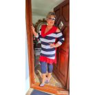 Fashion by NONO - London sötétkék-fehér csíkos piros galléros vállnál vágott tunika