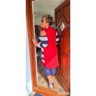 Fashion by NONO - London sötétkék-fehér csíkos piros galléros vállnál vágott tunika