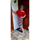 Fashion by NONO - Alexa piros-fehér-sötétkék csíkos trendi ruha