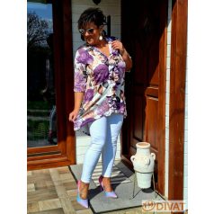   Fashion by NONO - Velence fodrokkal díszített lila-virágmintás ing-tunika