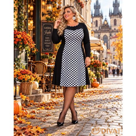 Fashion by NONO - Princess midi ruha - fekete-fehér pöttyös