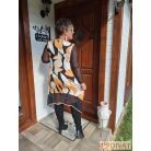 Fashion by NONO - Brenda tüllel kombinált fekete-narancs mintás tunika