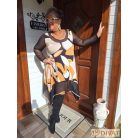 Fashion by NONO - Brenda tüllel kombinált fekete-narancs mintás tunika