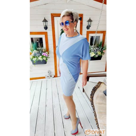 Fashion by NONO - Stella világoskék-fehér csíkos ruha rövid ujjal