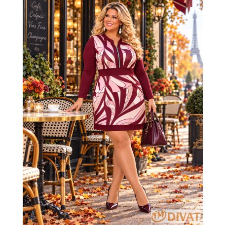 Fashion by NONO - Katica tunika-ruha burgundy-mintás