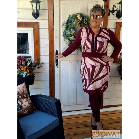 Fashion by NONO - Katica tunika-ruha burgundy-mintás