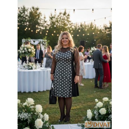 Fashion by NONO - Princess midi ruha - fekete alapon terendi pöttyös mintával