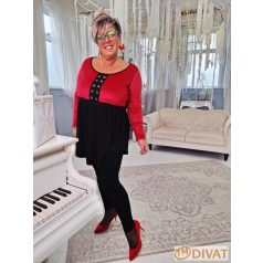   Fashion by NONO - Bogi mellnél ringlivel díszített "A" vonalú burgundy-fekete tunika 