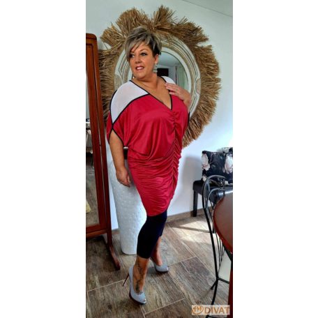 Fashion by NONO - Fanni piros tunika-ruha fehér tüllel megbolondítva