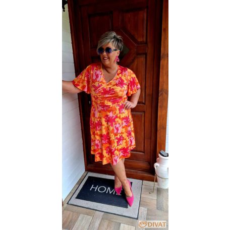 Fashion by NONO - Dézi narancs alapon virágmintás ruha 