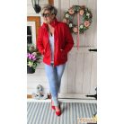 Török puha anyagú, karcsusított fazonú műbőr dzseki piros színben