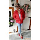 Török puha anyagú, karcsusított fazonú műbőr dzseki piros színben