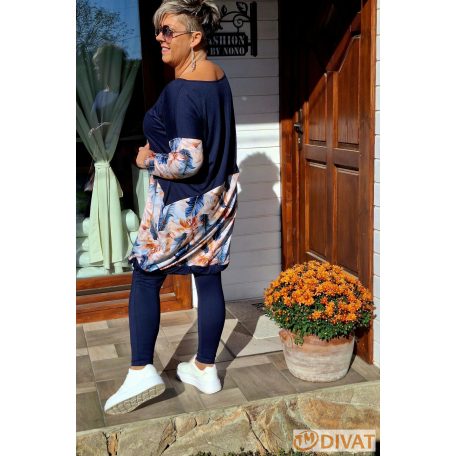 Fashion by NONO - Mandula sötétkék-toll mintás