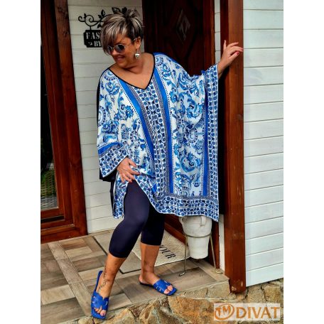 Fashion by NONO - Holiday tunika-ruha fehér alapon királykék mintás