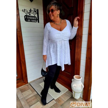 Fashion by NONO - Dália mellnél húzott extrán "A" vonalú fehér csipke tunika 