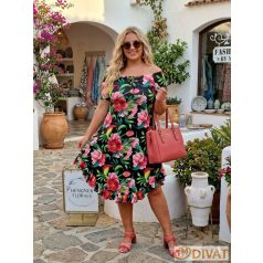 Fashion by NONO - Amanda fekete alapon virágmintás ruha