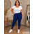 Fashion by NONO - Sötétkék pamut hosszú leggings csipkével díszítve