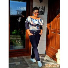   Fashion by NONO - Szimeoni sötétkék egyedi mintás overáll