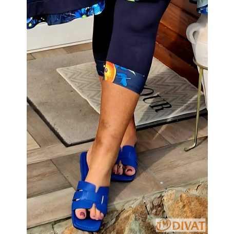 Fashion by NONO 3/4-es sötétkék pamut sztreccs  leggings - alja gyümölcs mintával díszített 