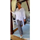 Fashion by NONO - Hawai szürke-fehér vékony csíkos alakformáló nadrág