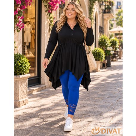 Fashion by NONO - Királykék pamut hosszú leggings csipkével díszítve