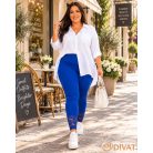 Fashion by NONO - Királykék pamut hosszú leggings csipkével díszítve