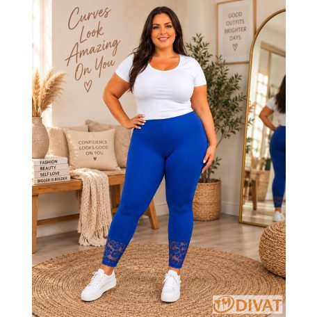 Fashion by NONO - Királykék pamut hosszú leggings csipkével díszítve