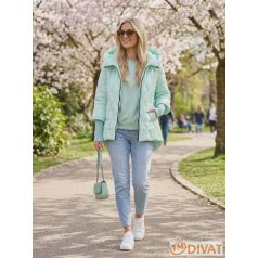 Trendi, kapucnis steppelt kabát almazöld színben