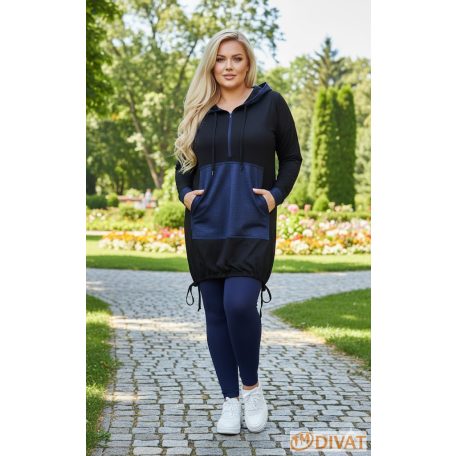 Fashion by NONO - Szendy sportos kapucis felső, fekete-farmerkék