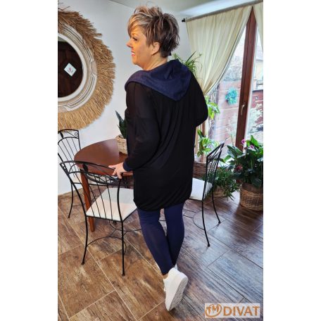 Fashion by NONO - Szendy sportos kapucis felső, fekete-farmerkék