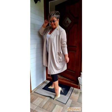 Fashion by NONO - Hédi mogyoró színű jégselyem zsebes kardigán