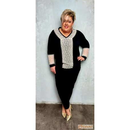 Fashion by NONO - Triest fekete felső, bézs csipkével díszítve