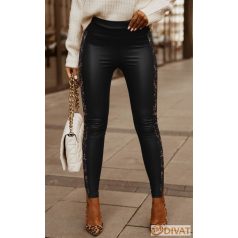   Bőrhatású, szuper jól összetartó fekete leggings oldalt csipkével díszítve 